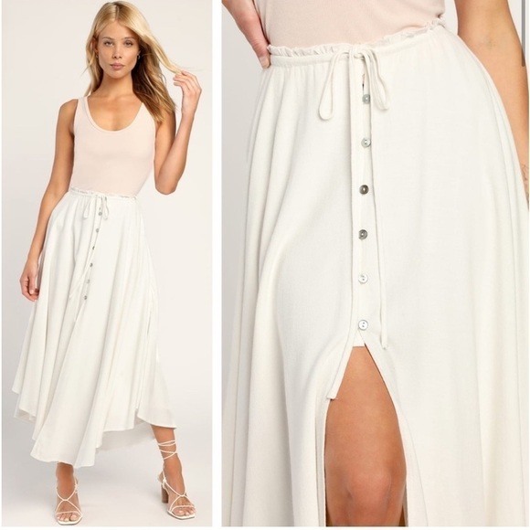 LULU'S BEST BEGINNINGS BUTTON FRONT MIDI SKIRT NWT - Picture 2 of 16